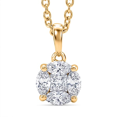 D'Joy Moissanite Cluster Pendant with Chain (Size 20) in Yellow Gold Plated Sterling Silver D'Joy Moissanite Cluster Pendant with Chain (Size 20) in Yellow Gold Plated Sterling Silver