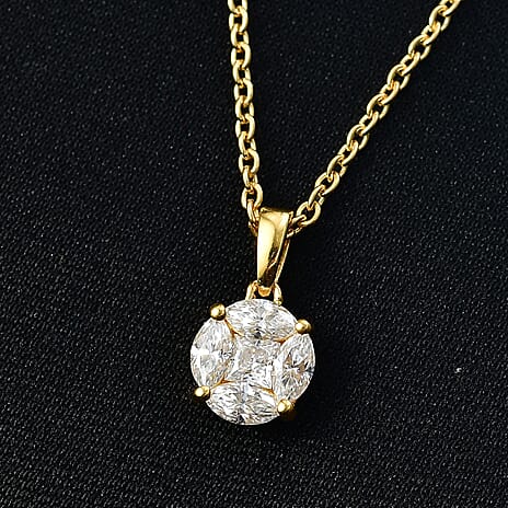 D'Joy Moissanite Cluster Pendant with Chain (Size 20) in Yellow Gold Plated Sterling Silver