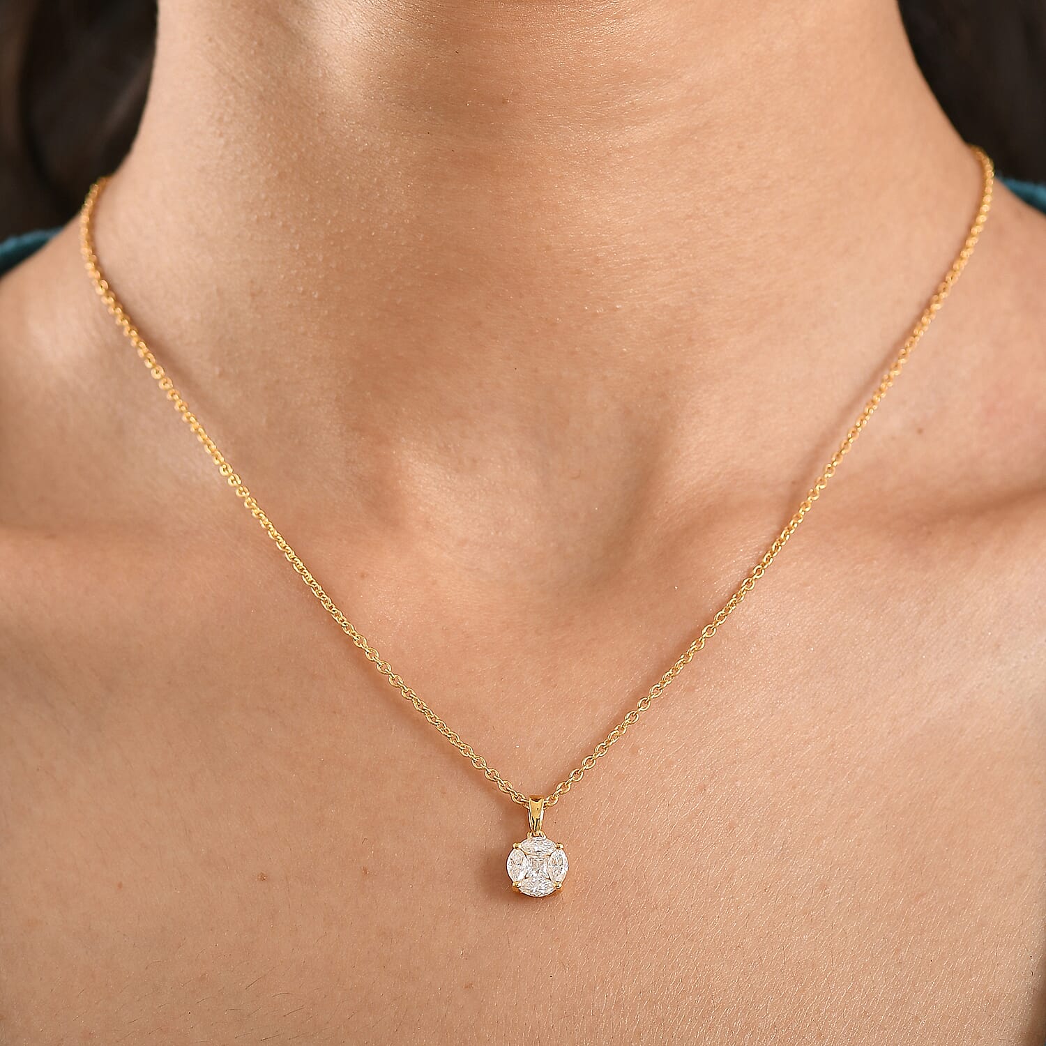 Moissanite Pendant with Chain (Size 20) in Yellow Gold Plated Sterling Silver
