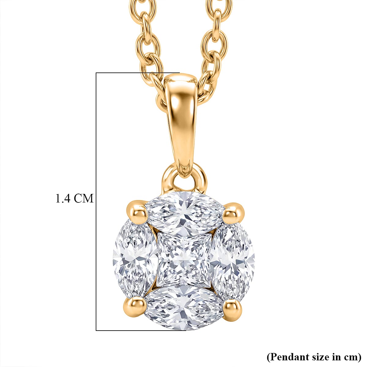 Moissanite Pendant with Chain (Size 20) in Yellow Gold Plated Sterling Silver