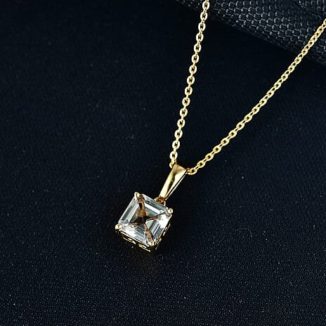 D'Joy Royal Asscher Cut AAA Natural Turkizite Pendant with Chain (Size 20) in 18K YG Vermeil Sterling Silver 1.25 Ct.