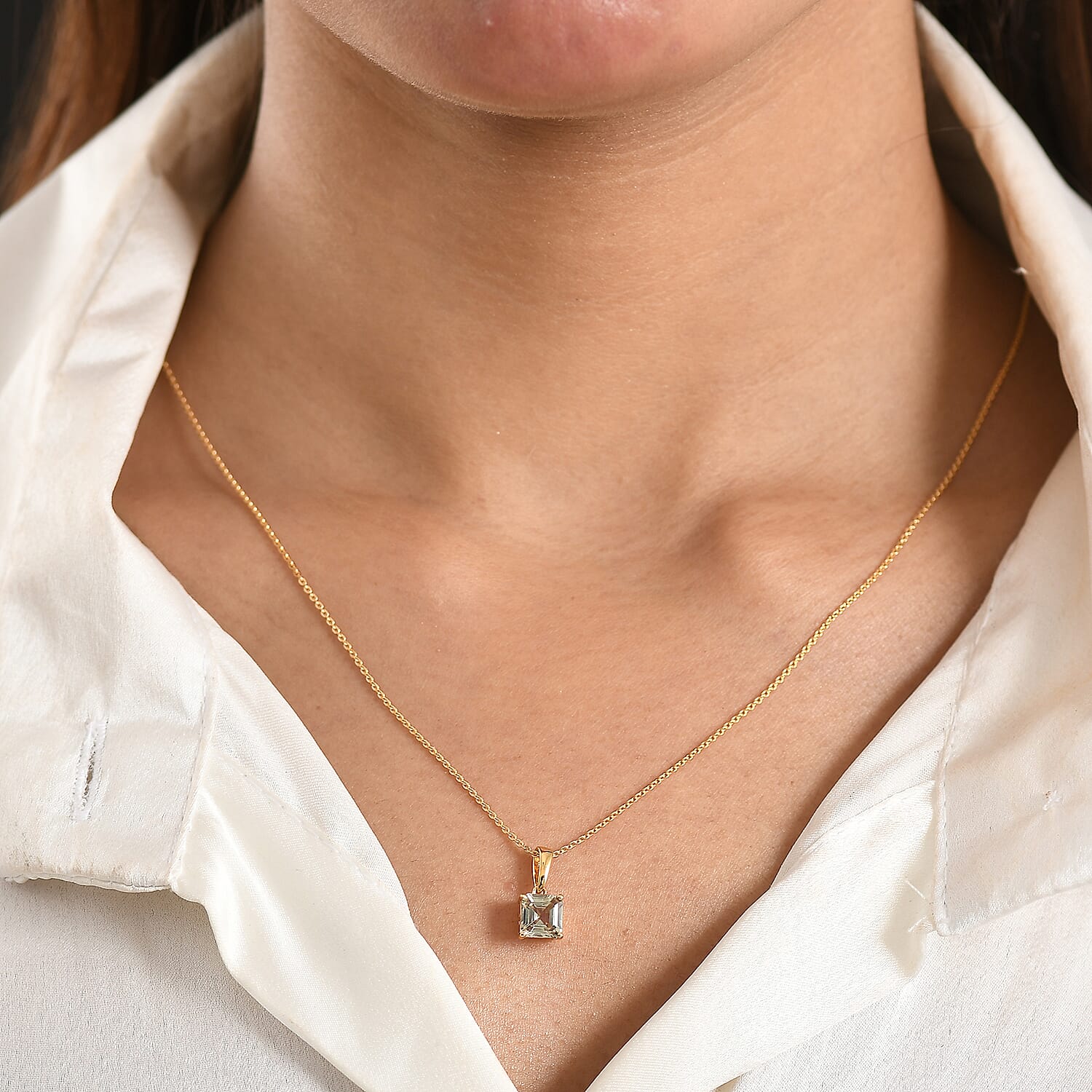 D'Joy Royal Asscher Cut AAA Natural Turkizite Pendant with Chain (Size 20) in 18K YG Vermeil Sterling Silver 1.25 Ct.