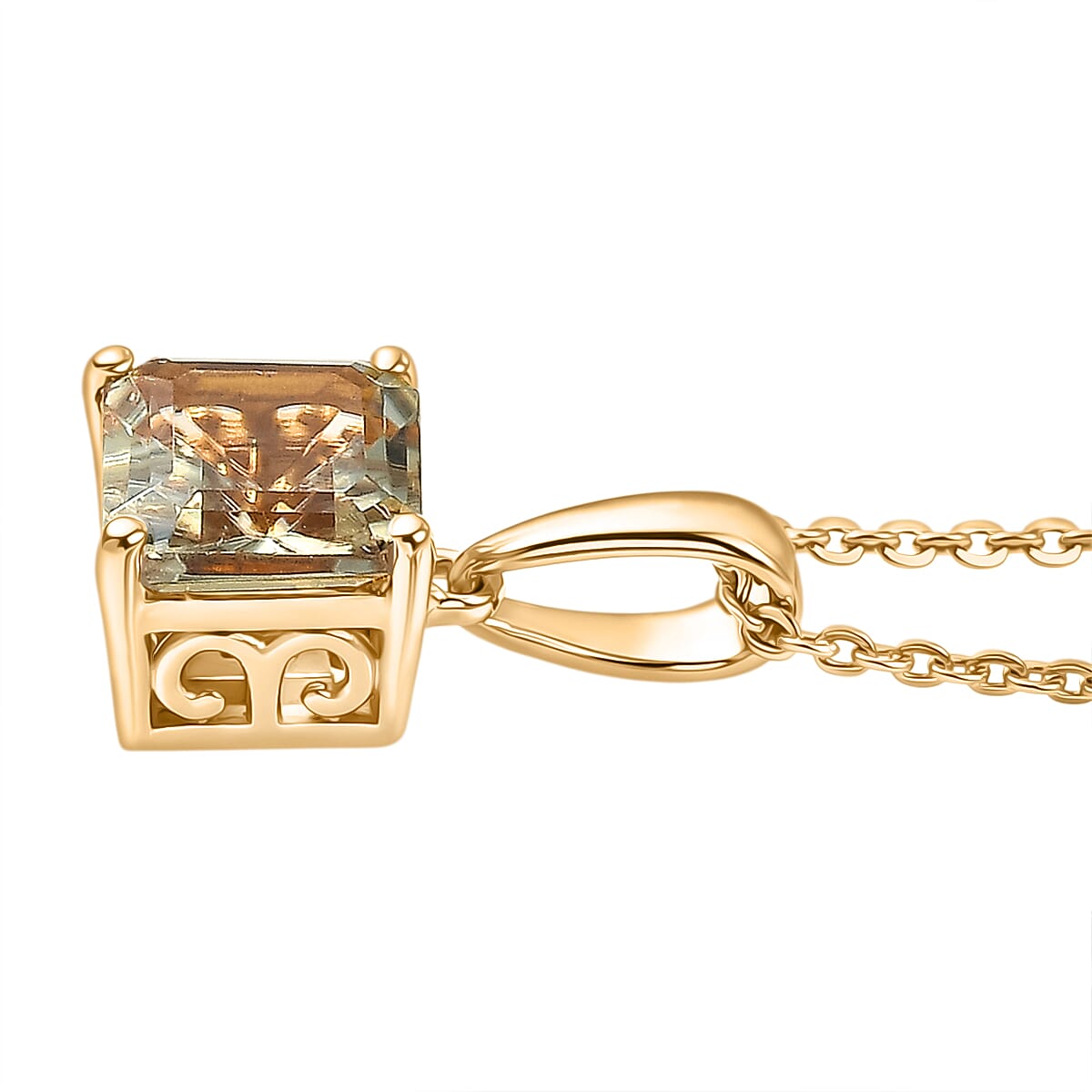 D'Joy Royal Asscher Cut AAA Natural Turkizite Pendant with Chain (Size 20) in 18K YG Vermeil Sterling Silver 1.25 Ct.