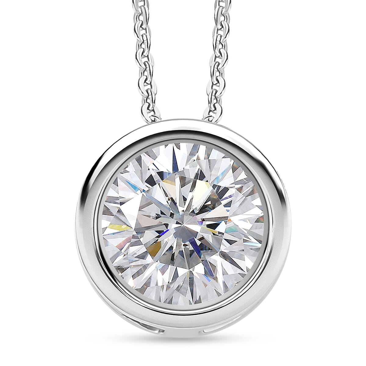 D'Joy Moissanite Solitaire Pendant with Chain (Size 20) in Platinum Overlay Sterling Silver 2.55 Ct.
