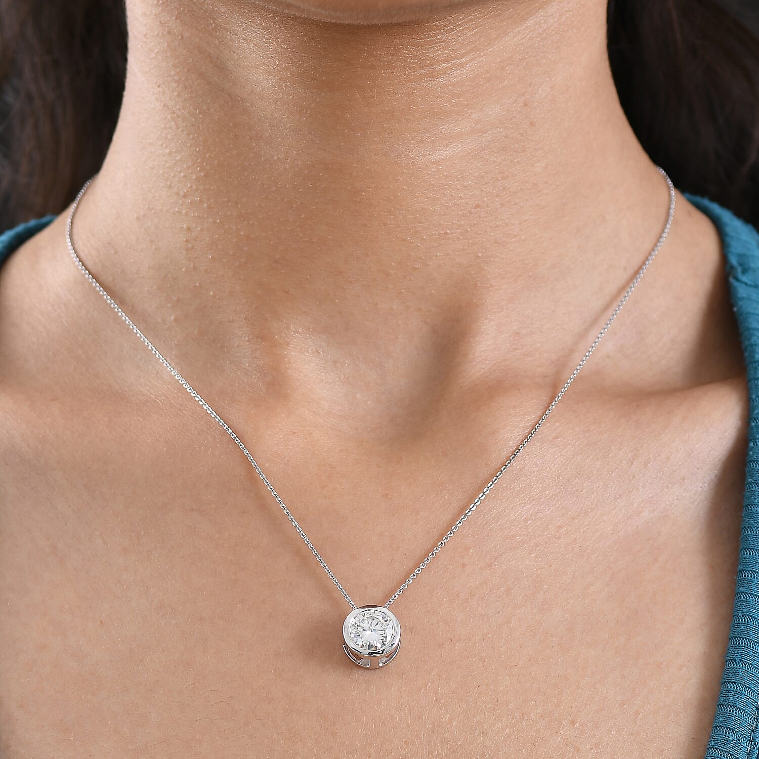 D'Joy Moissanite Solitaire Pendant with Chain (Size 20) in Platinum Overlay Sterling Silver 2.55 Ct.