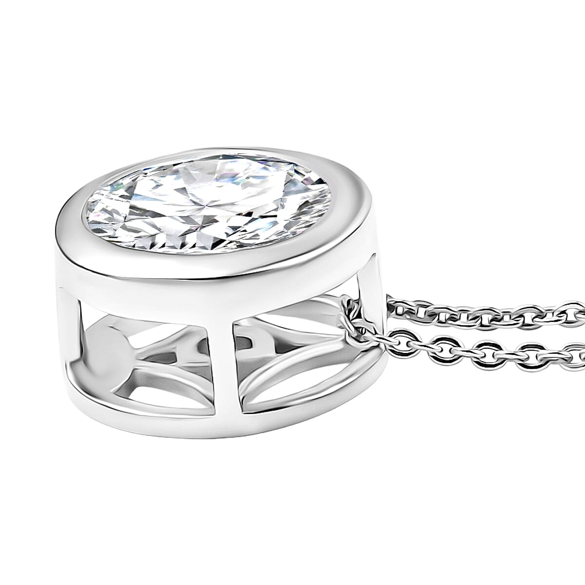 D'Joy Moissanite Solitaire Pendant with Chain (Size 20) in Platinum Overlay Sterling Silver 2.55 Ct.