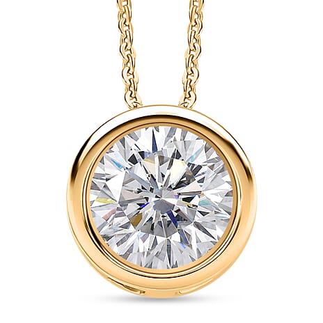 D'Joy Moissanite Solitaire Pendant with Chain (Size 20) in Yellow Gold Plated Sterling Silver 2.55 Ct.