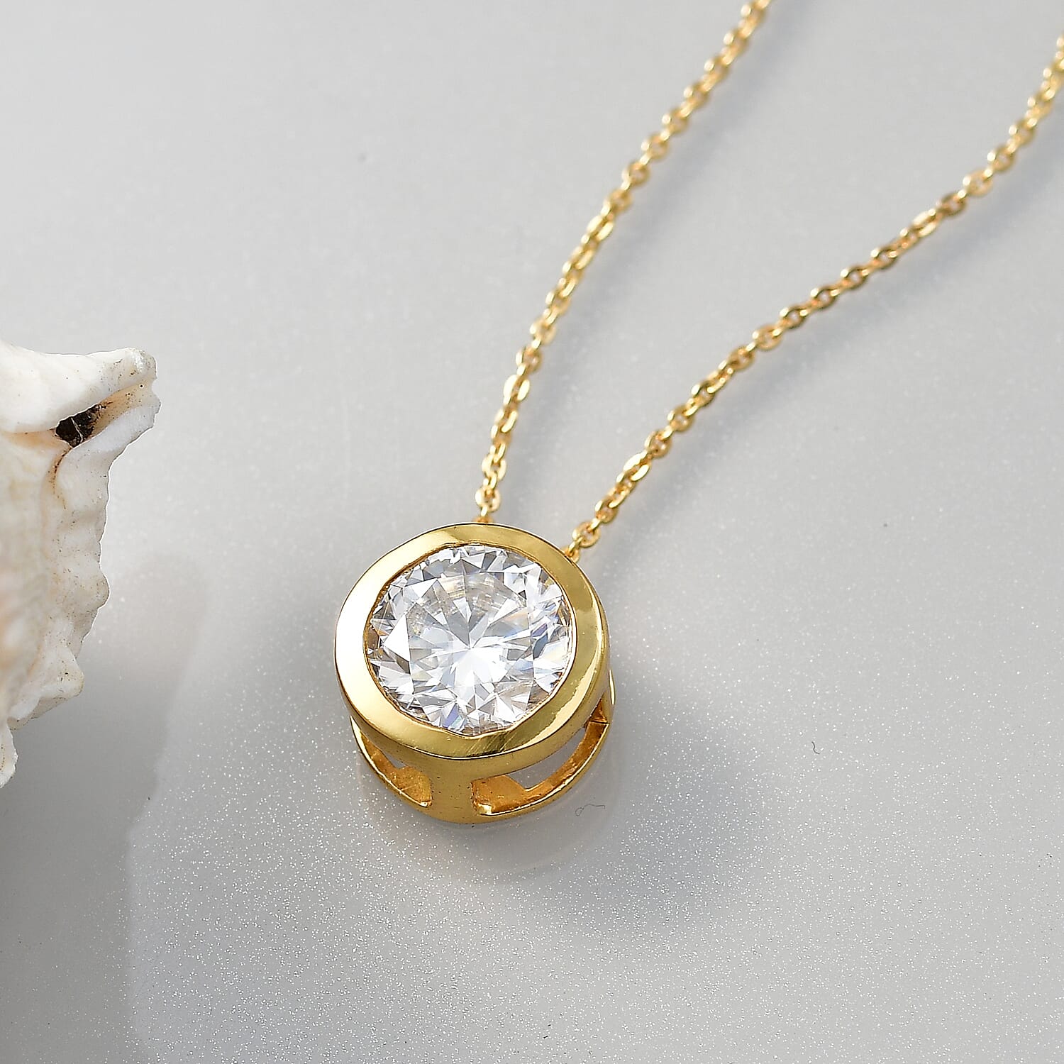 D'Joy Moissanite Solitaire Pendant with Chain (Size 20) in Yellow Gold Plated Sterling Silver 2.55 Ct.