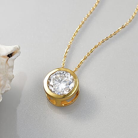 D'Joy Moissanite Solitaire Pendant with Chain (Size 20) in Yellow Gold Plated Sterling Silver 2.55 Ct.