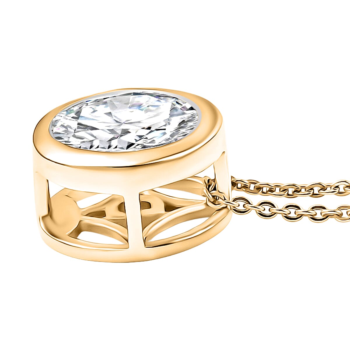 D'Joy Moissanite Solitaire Pendant with Chain (Size 20) in Yellow Gold Plated Sterling Silver 2.55 Ct.