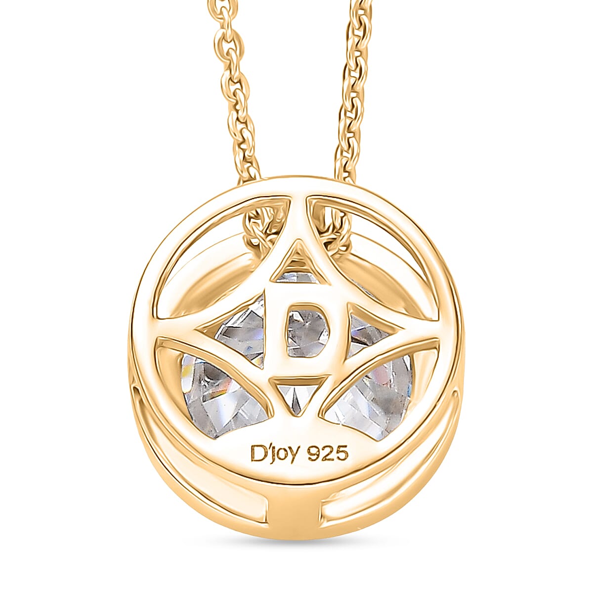 D'Joy Moissanite Solitaire Pendant with Chain (Size 20) in Yellow Gold Plated Sterling Silver 2.55 Ct.