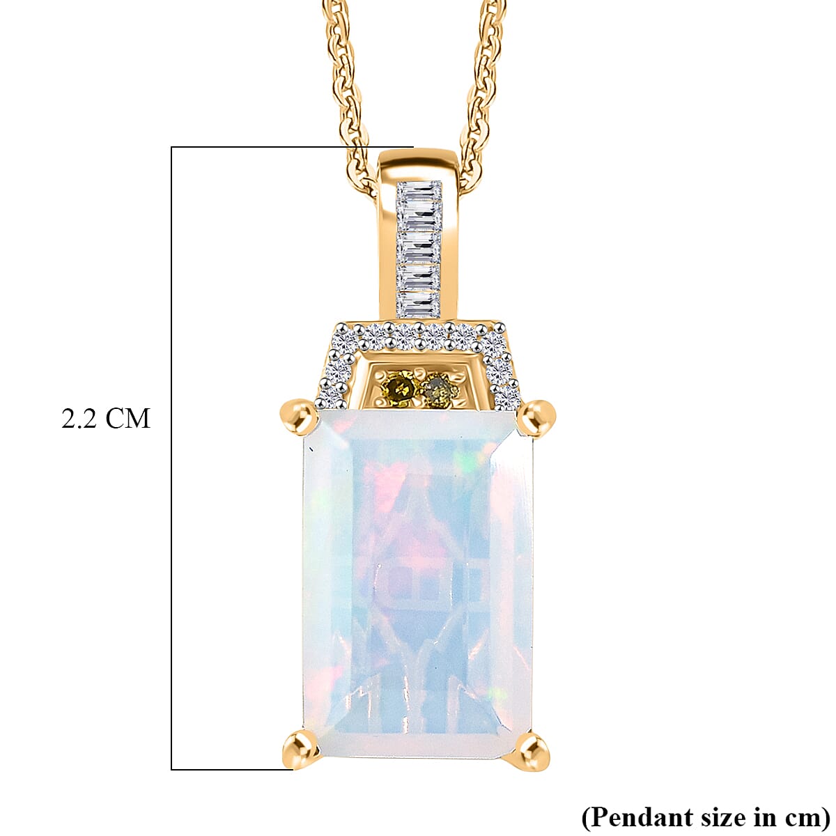 Biggest Size- Faceted Ethiopian Opal & White Diamond & Yellow Diamond Pendant with Chain (Size 20) in 18K Vermeil Yellow Gold Plated Sterling Silver 2.50 Ct.