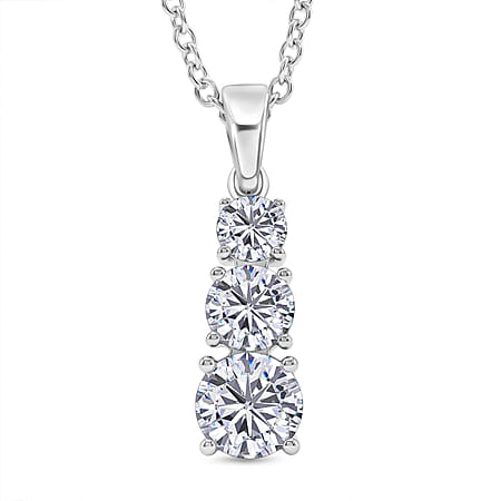 Moissanite 3 Stone Drop Pendant with Chain (Size 20) 1.44 Ct.