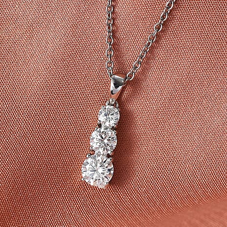 Moissanite 3 Stone Drop Pendant with Chain (Size 20) 1.44 Ct.