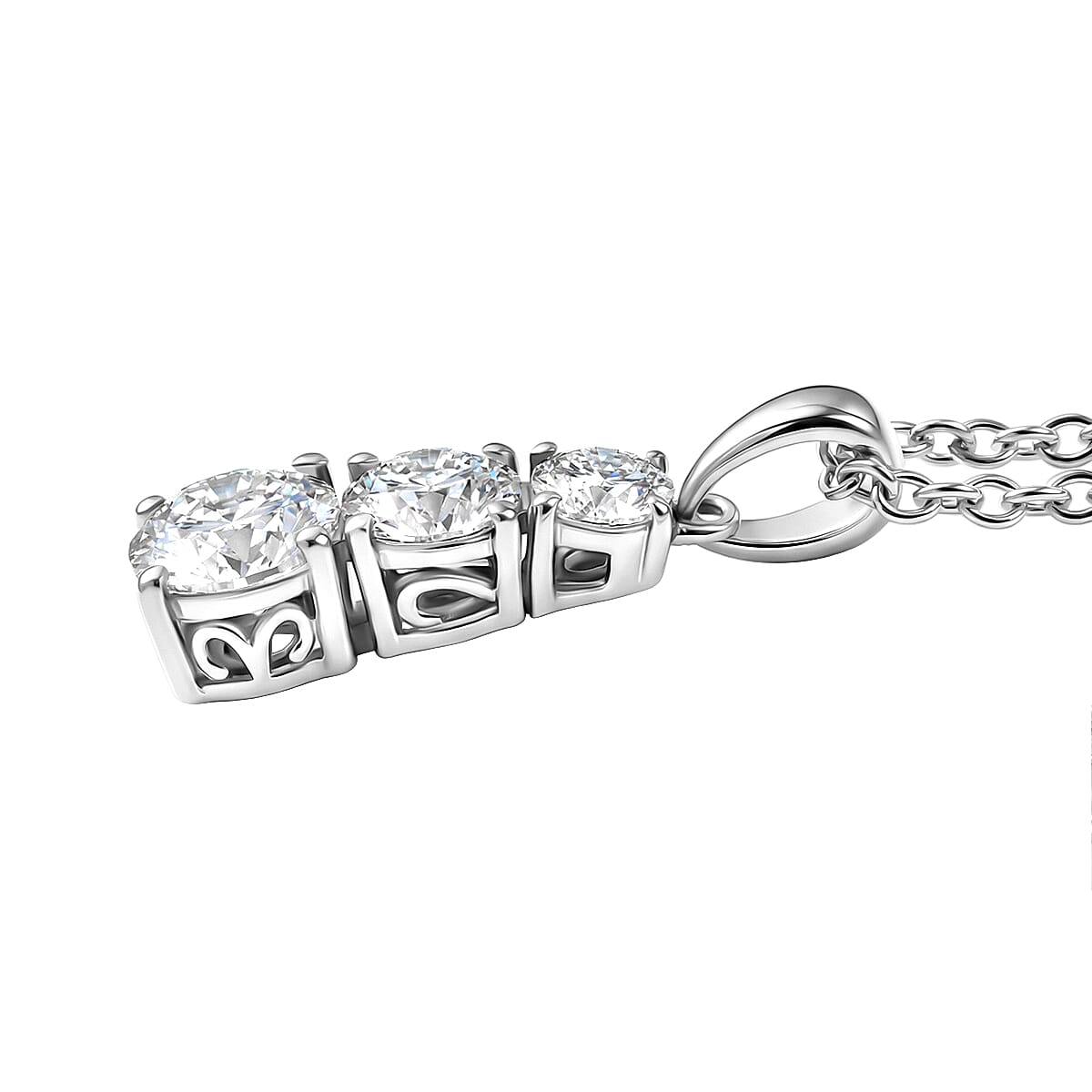 Moissanite Sterling Silver Pendant with Chain (Size 20) 1.44 Ct.