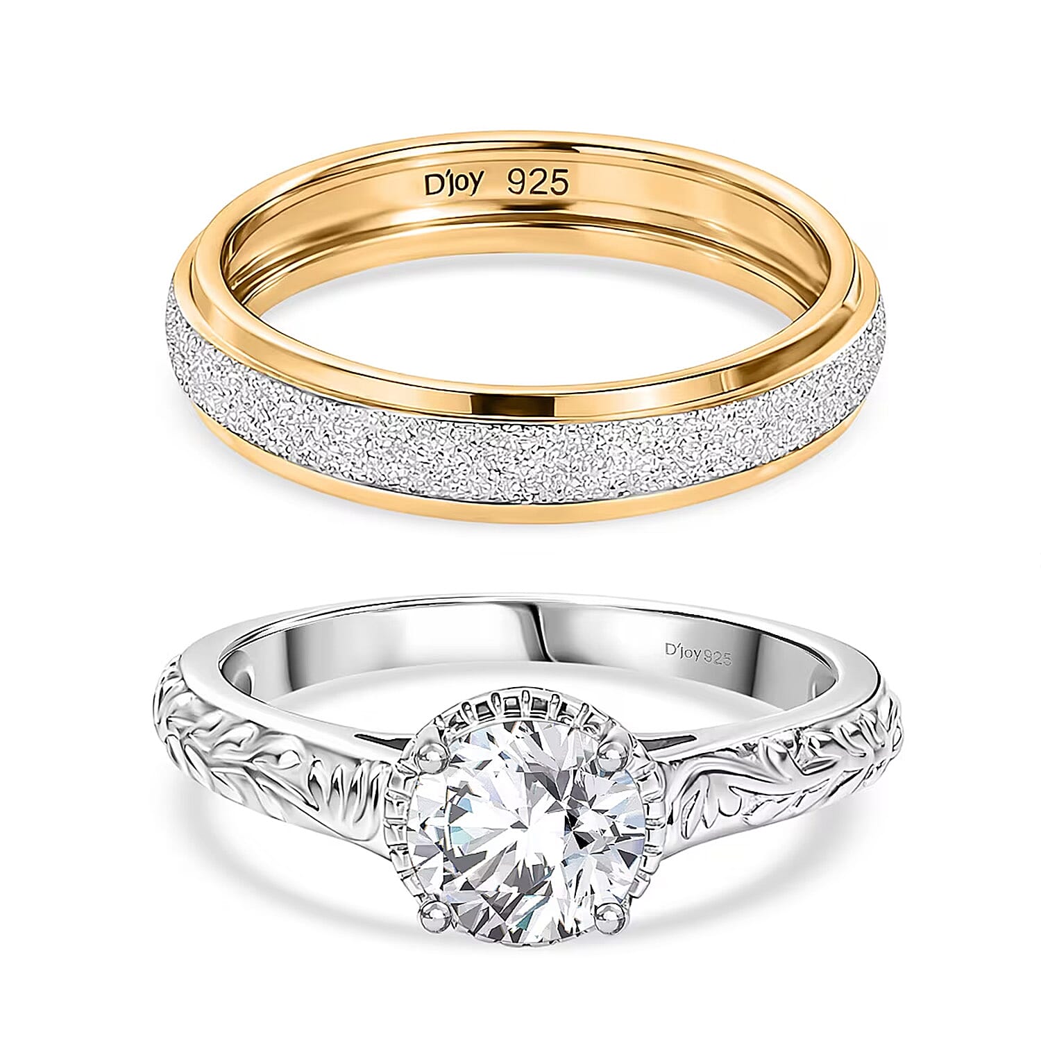 Set of 2 - D'Joy Moissanite Band Ring in Sterling Silver