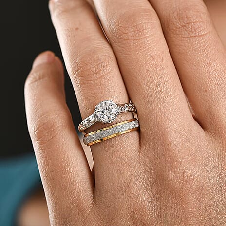 Set of 2 - D'Joy Moissanite Band Ring in Platinum Overlay Sterling Silver 1.00 Ct.