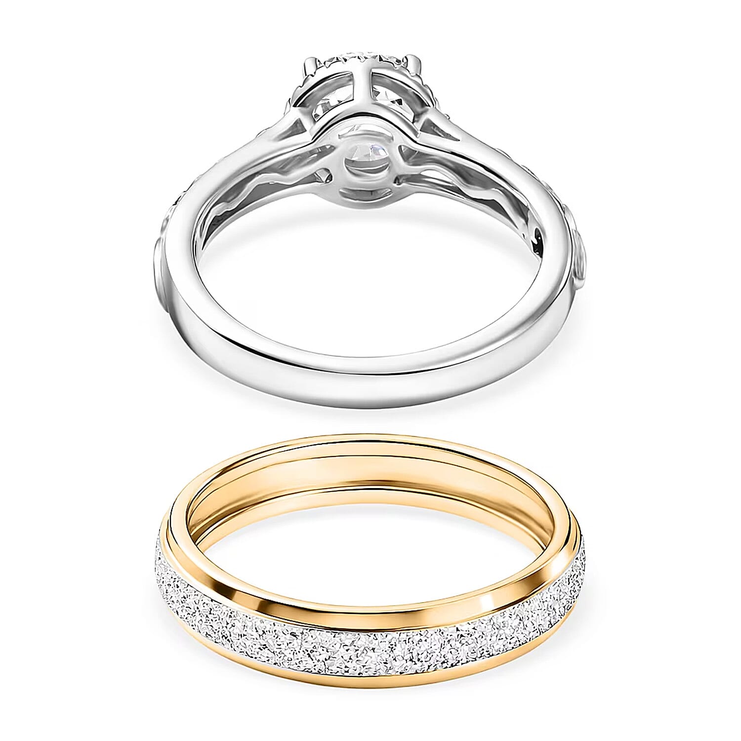 Set of 2 - D'Joy Moissanite Band Ring in Sterling Silver