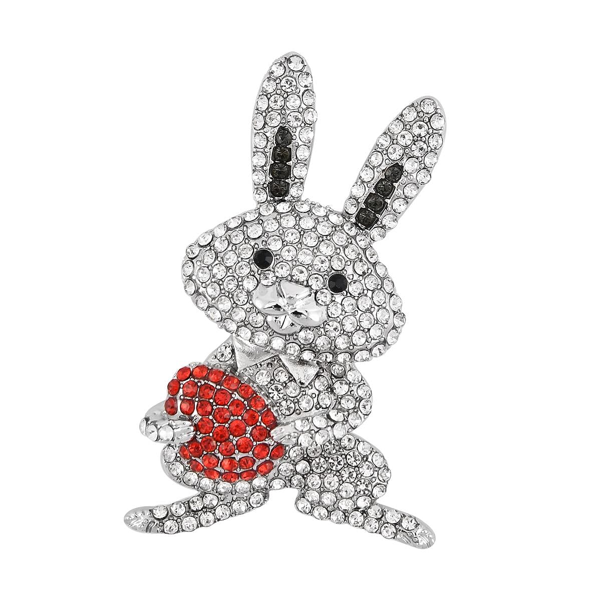 Multi Colour Austrian Crystal Bunny Pendant Cum Brooch with Chain (Size 29-2 EXT) - Silver