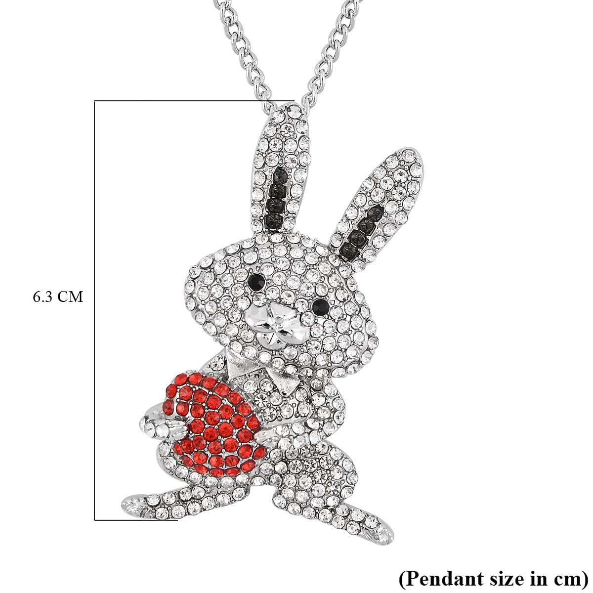 Multi Colour Austrian Crystal Bunny Pendant Cum Brooch with Chain (Size 29-2 EXT) - Silver