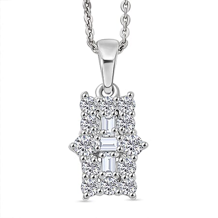 D'Joy Moissanite Boat Pendant with Chain (Size 20) in Platinum Overlay Sterling Silver