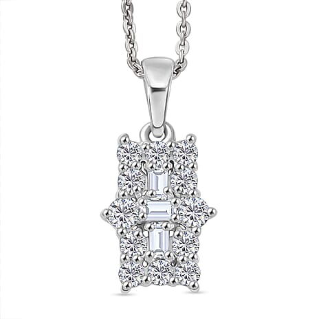 D'Joy Moissanite Pendant with Chain (Size 20) in Platinum Overlay Sterling Silver