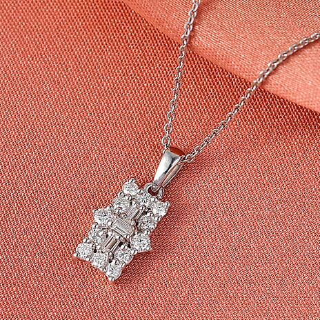 D'Joy Moissanite Boat Pendant with Chain (Size 20) in Platinum Overlay Sterling Silver