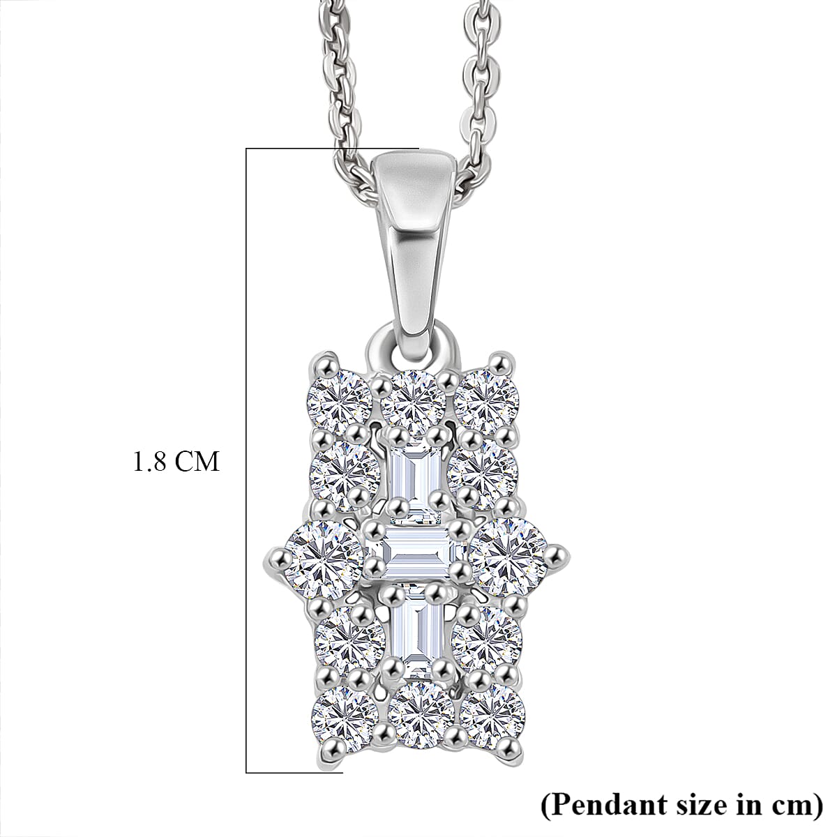 D'Joy Moissanite Pendant with Chain (Size 20) in Platinum Overlay Sterling Silver