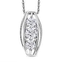 D'Joy Moissanite Vertical Three Stone Pendant with Chain (Size 20) in Platinum Overlay Sterling Silver 1.47 Ct.