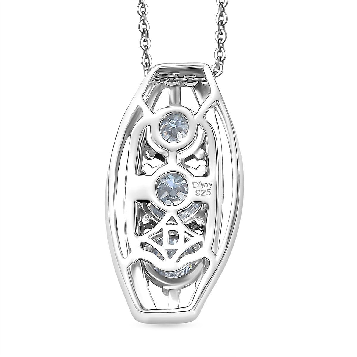 D'Joy Moissanite Vertical Three Stone Pendant with Chain (Size 20) in Platinum Overlay Sterling Silver 1.47 Ct.