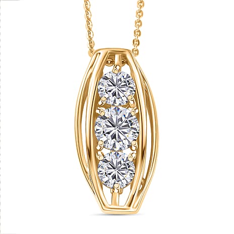 D'Joy Moissanite Vertical Three Stone Pendant with Chain (Size 20) in Yellow Gold Plated Sterling Silver 1.47 Ct.