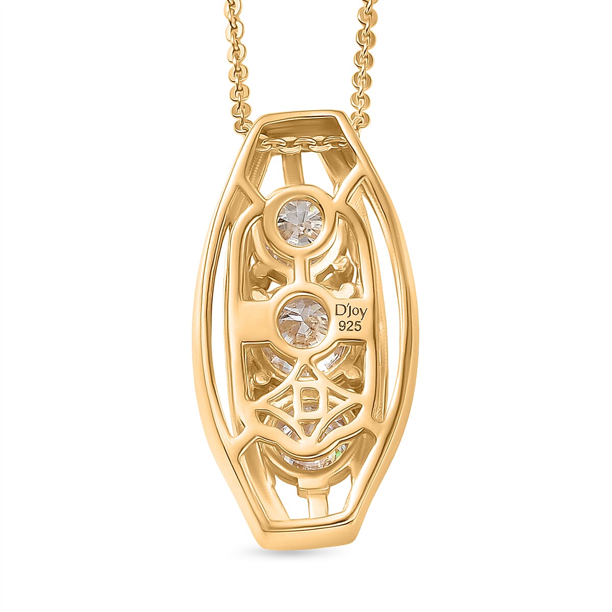 D'Joy Moissanite Vertical Three Stone Pendant with Chain (Size 20) in Yellow Gold Plated Sterling Silver 1.47 Ct.