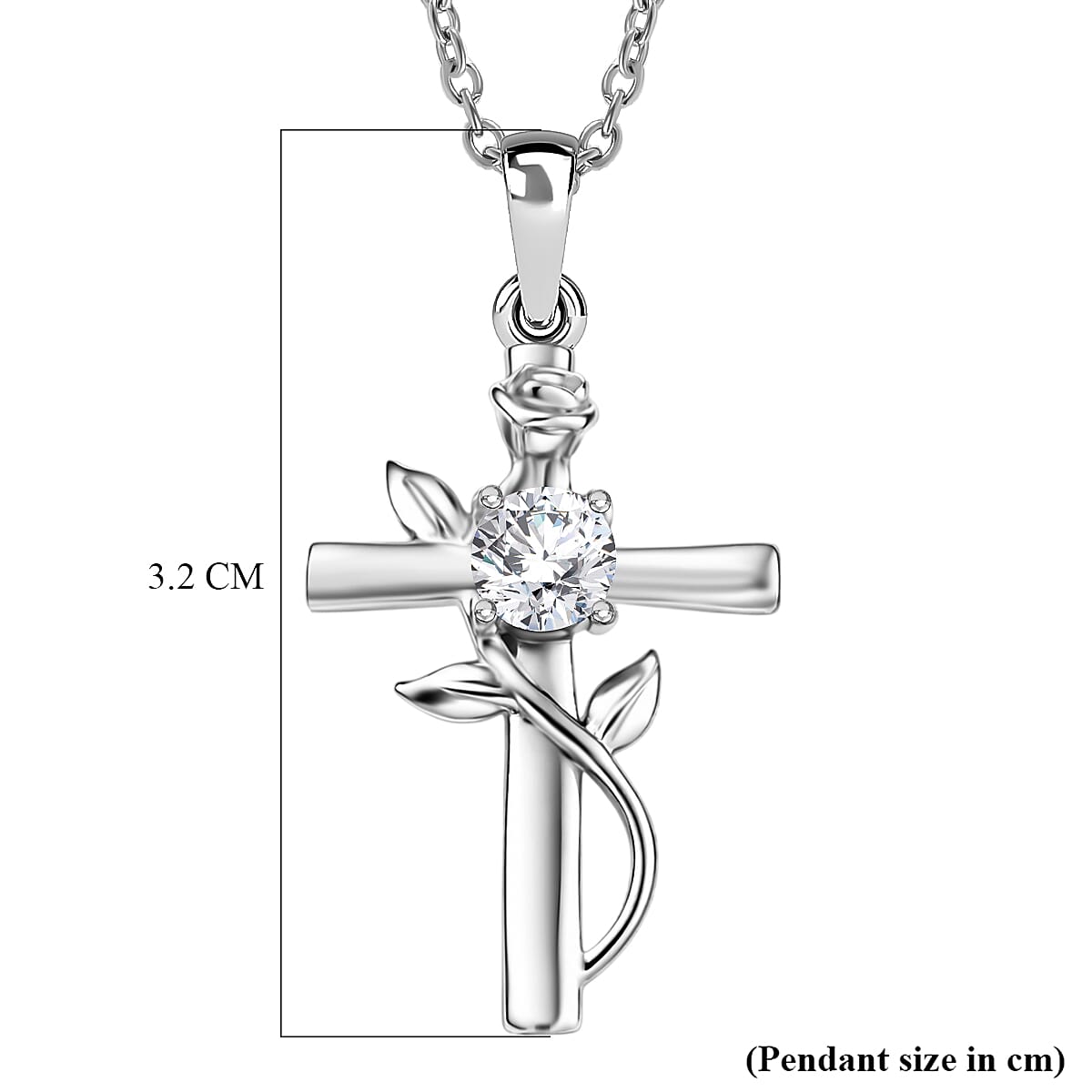 Moissanite Platinum Overlay Cross Pendant with Chain (Size 20)