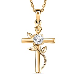 Moissanite Cross Pendant with Chain (Size 20) in Yellow Gold Tone