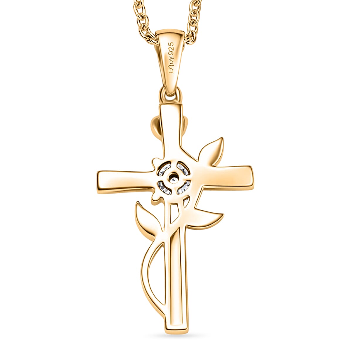 Moissanite Cross Pendant with Chain (Size 20) in Yellow Gold Tone