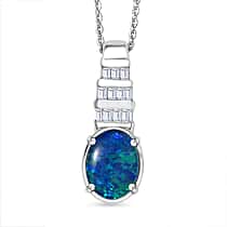Close Out Deal- D'Joy Australian Boulder Opal & Moissanite Pendant with Chain (Size 20) in Rhodium Overlay Sterling Silver 1.45 Ct.