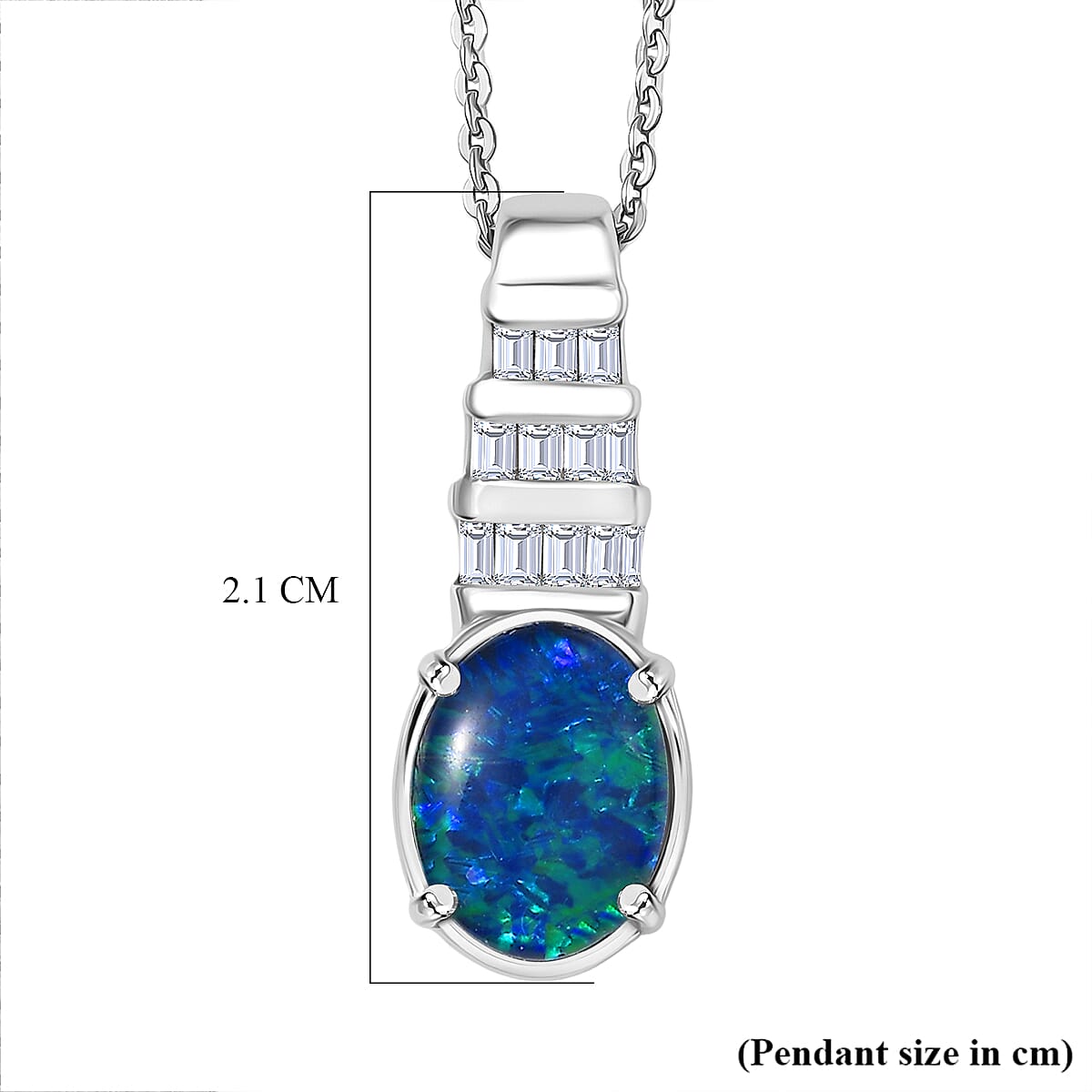 Close Out Deal- Australian Boulder Opa & Moissanite Pendant with Chain (Size 20) in Rhodium Overlay Sterling Silver 1.71 Ct.