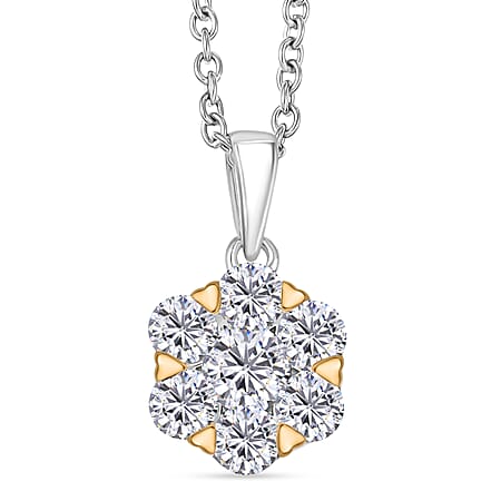 Moissanite Cluster Pendant with Chain (Size 20) in Yellow Gold Plated & Platinum Overlay Sterling Silver 1.28 Ct.
