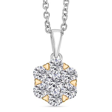 Moissanite Floral Pendant with Chain (Size 20) in Yellow Gold Plated & Platinum Overlay Sterling Silver 1.28 Ct.