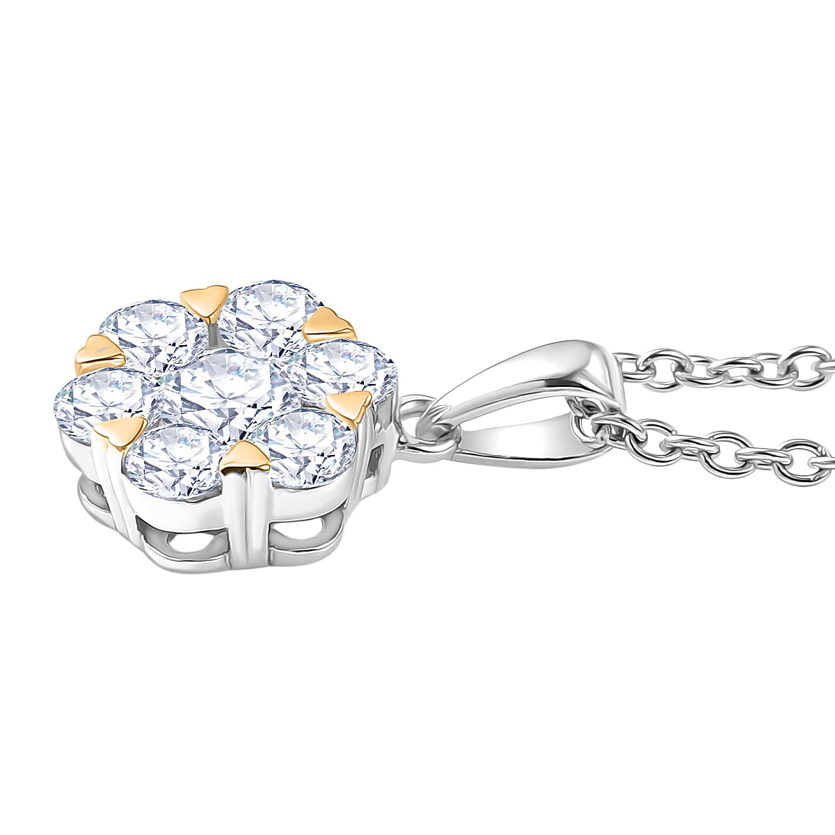 Moissanite Floral Pendant with Chain (Size 20) in Yellow Gold Plated & Platinum Overlay Sterling Silver 1.28 Ct.