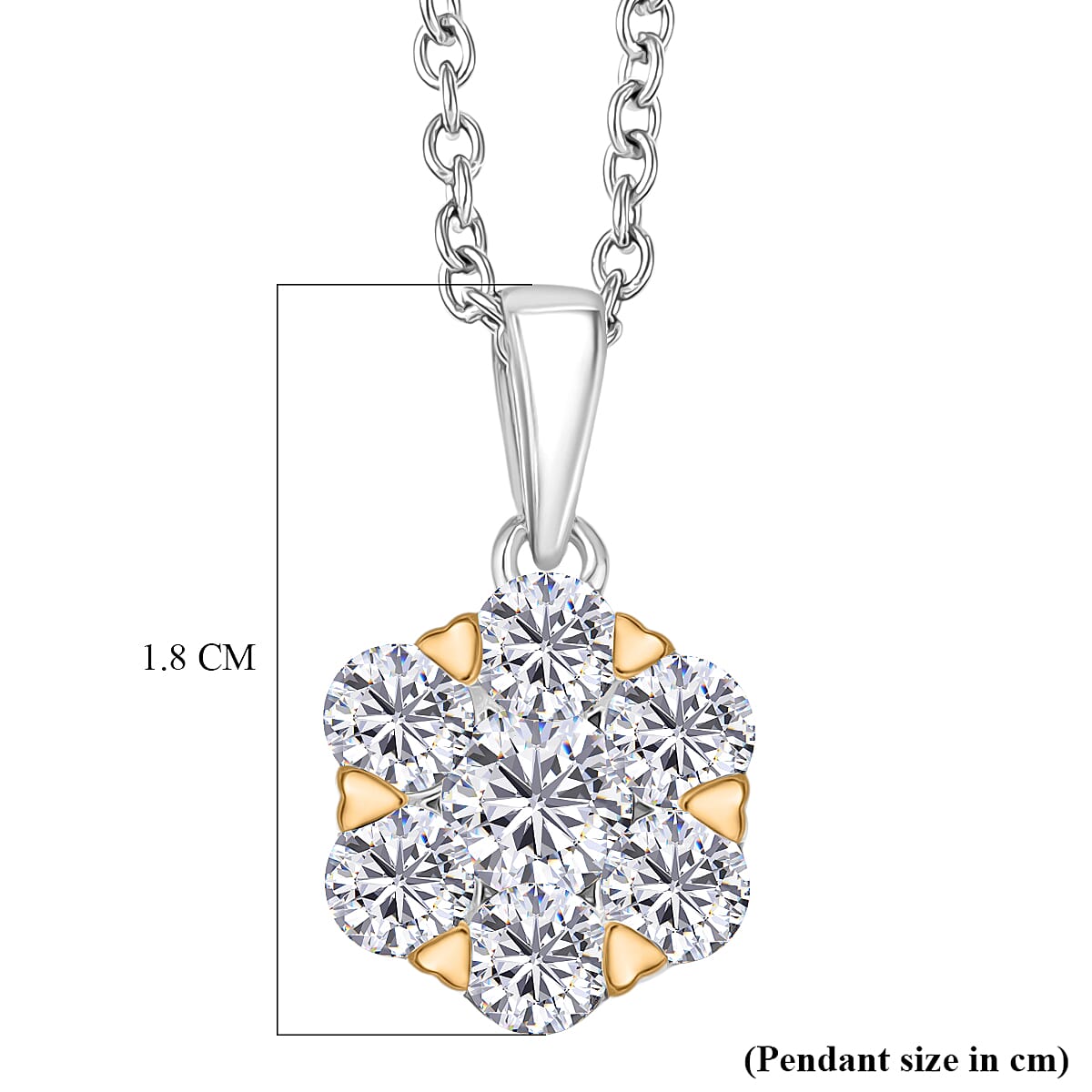 Moissanite Floral Pendant with Chain (Size 20) in Yellow Gold Plated & Platinum Overlay Sterling Silver 1.28 Ct.