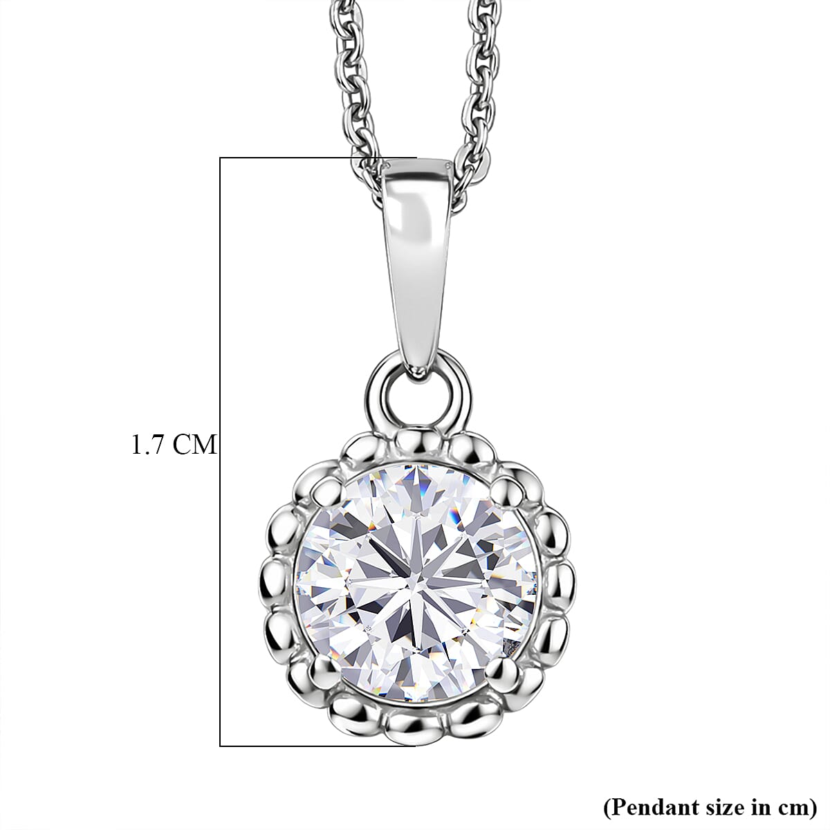 D'Joy Moissanite Halo Pendant with Chain (Size 20) in Platinum Overlay Sterling Silver 1.02 Ct.