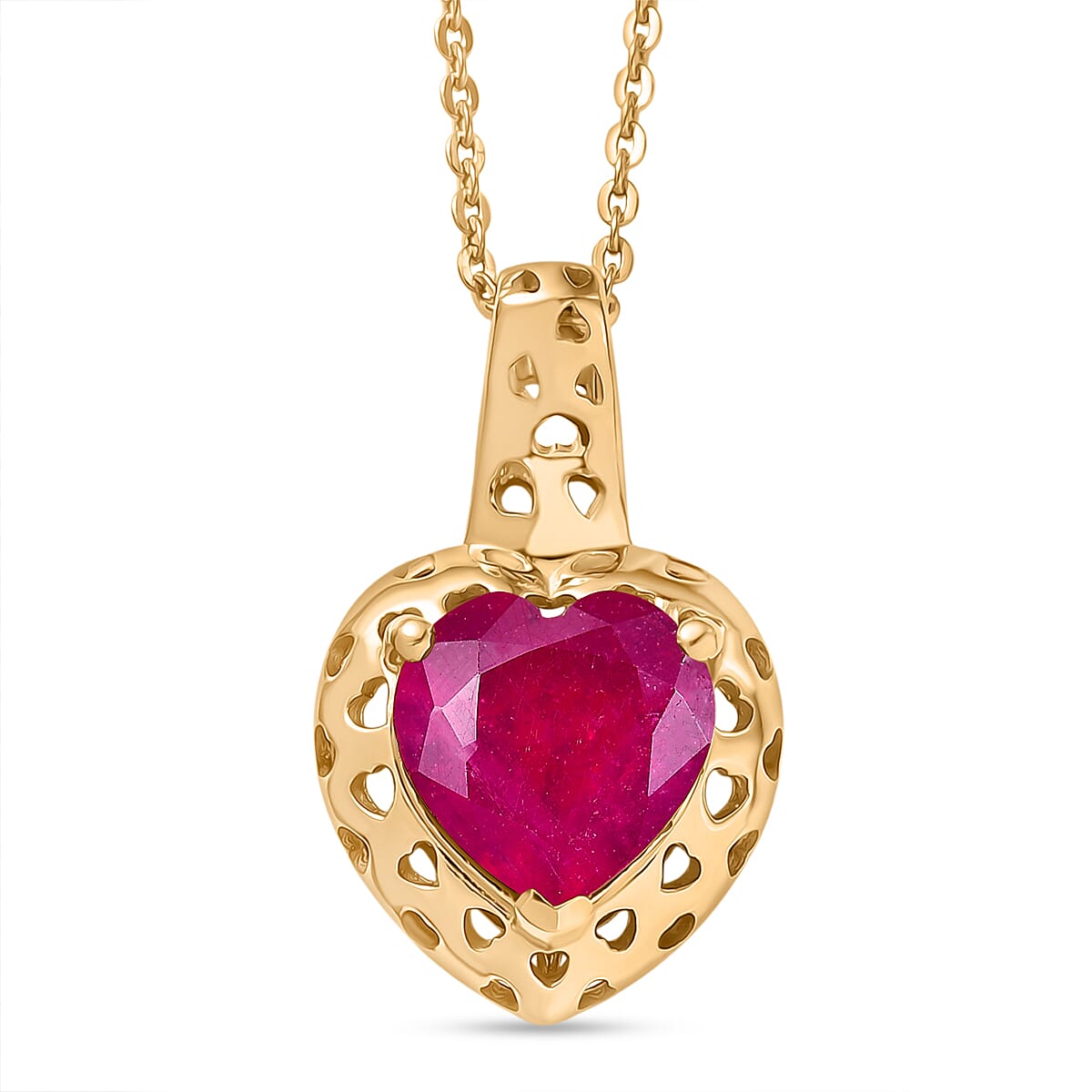 African Ruby & Blue Sapphire Pendant with Torn Chain (Size 20) in 18K Vermeil Yellow Gold Plated Sterling Silver 2.40 Ct.