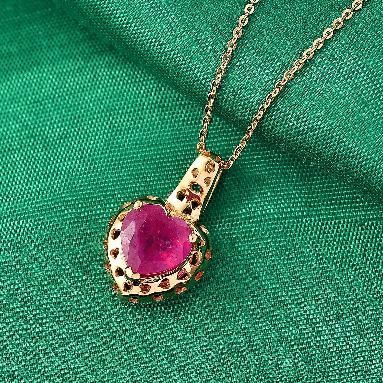 African Ruby & Blue Sapphire Pendant with Torn Chain (Size 20) in 18K Vermeil Yellow Gold Plated Sterling Silver 2.40 Ct.