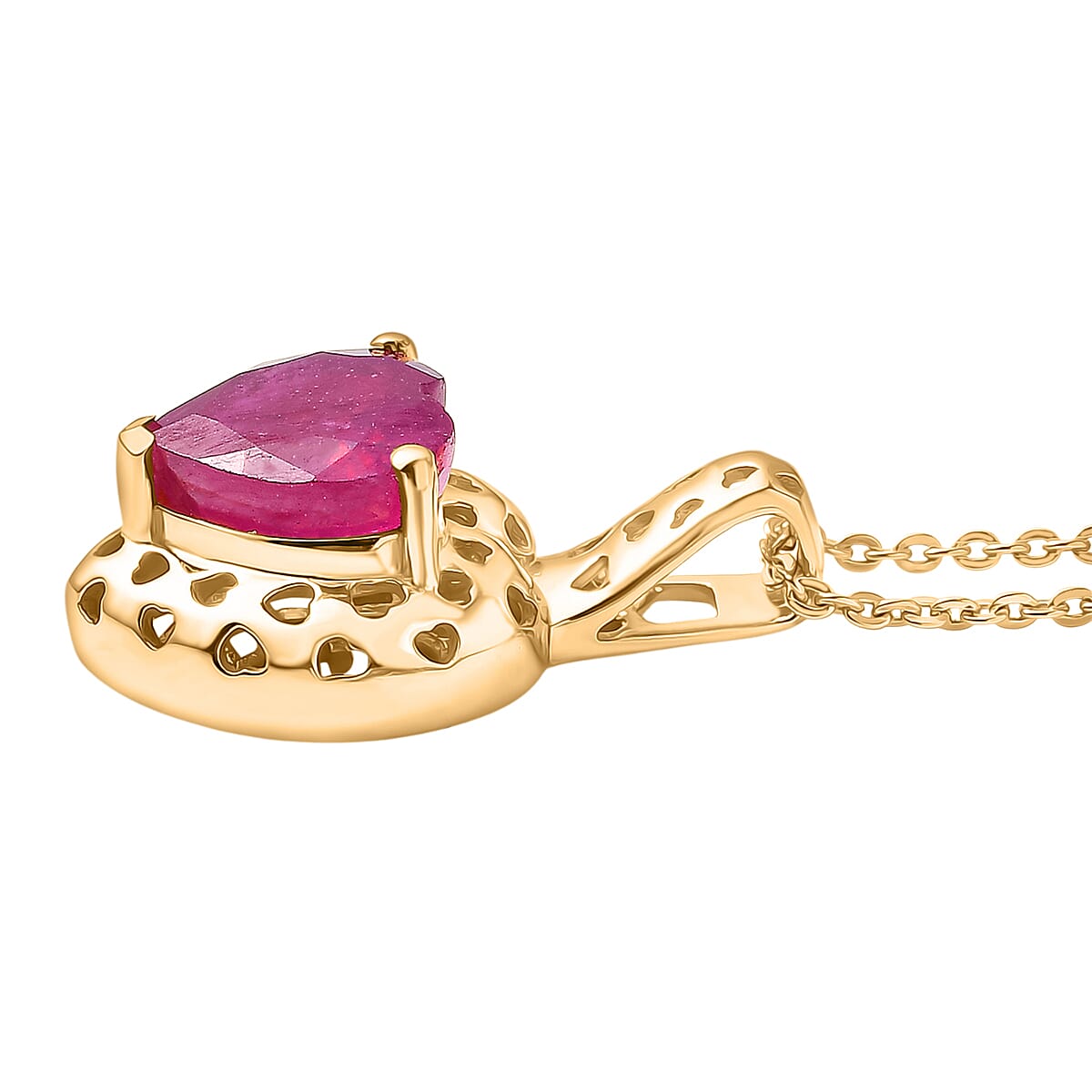 African Ruby & Blue Sapphire Pendant with Torn Chain (Size 20) in 18K Vermeil Yellow Gold Plated Sterling Silver 2.40 Ct.
