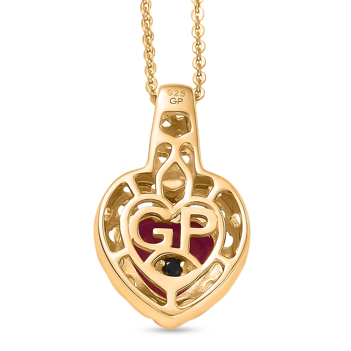 African Ruby & Blue Sapphire Pendant with Torn Chain (Size 20) in 18K Vermeil Yellow Gold Plated Sterling Silver 2.40 Ct.