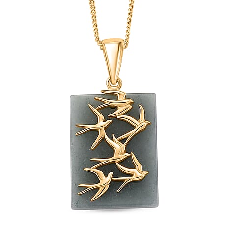 Natural Jadeite Pendant with Chain (Size - 18) in Yellow Gold Plated Sterling Silver 11.00 Ct.