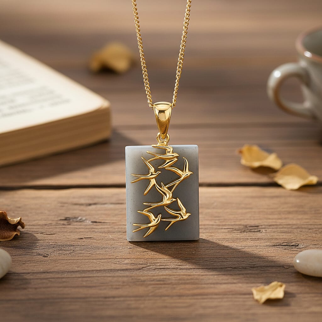 Natural Jadeite Pendant with Chain (Size - 18) in Yellow Gold Plated Sterling Silver 11.00 Ct.