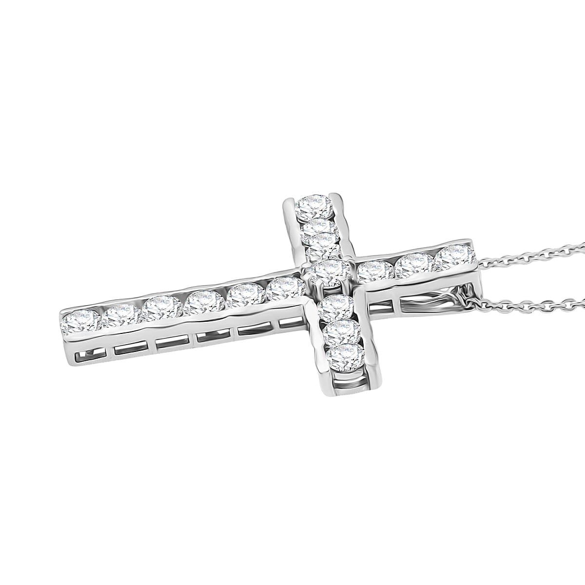 D'Joy Moissanite Cross Pendant with Chain (Size 20) in Platinum Overlay Sterling Silver 1.66 Ct.