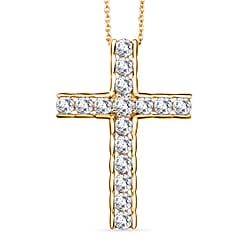 D'Joy Moissanite Cross Pendant with Chain (Size 20) in Yellow Gold Plated Sterling Silver 1.66 Ct.